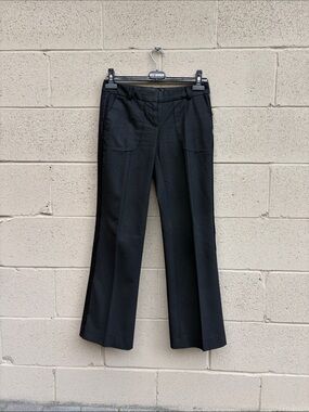 Poleci Black Boot-Cut Trousers with Front Patch Pockets Tuxedo Style